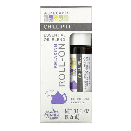 Aura Cacia, Essential Oil Blend, Relaxing Roll-On, Chill Pill, 0.31 fl oz (9.2 ml) - HealthCentralUSA
