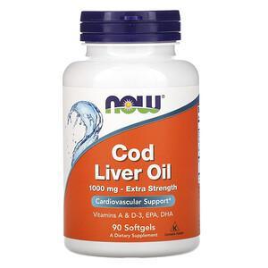 Now Foods, Cod Liver Oil, Extra Strength, 1,000 mg, 90 Softgels - HealthCentralUSA