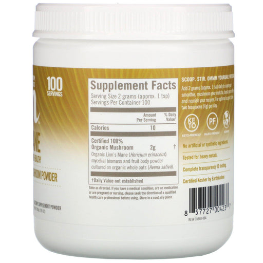 Om Mushrooms, Lion's Mane, Certified 100% Organic Mushroom Powder, 7.05 oz (200 g) - HealthCentralUSA