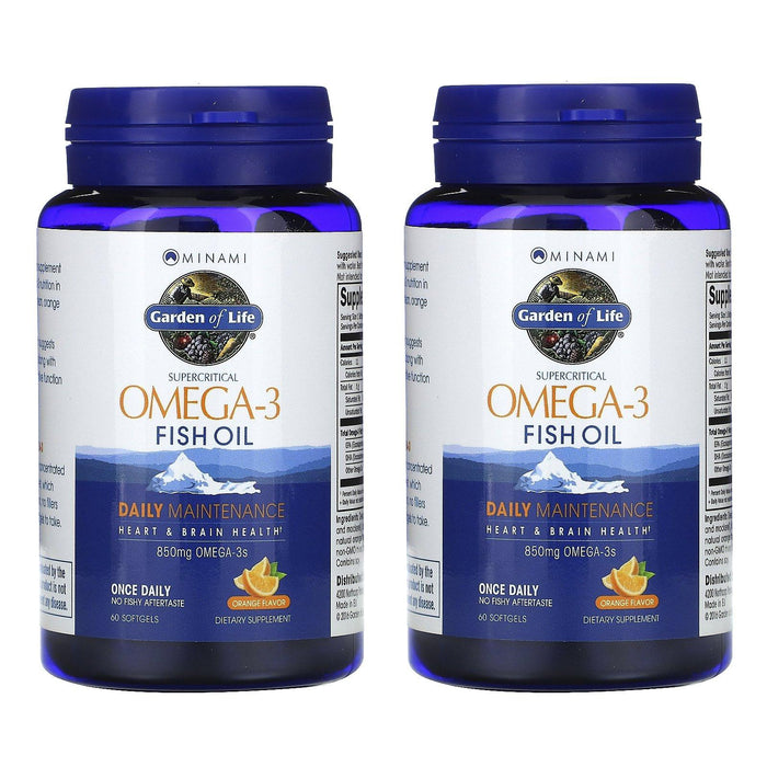 Minami Nutrition, Supercritical Omega-3 Fish Oil, Orange , 850 mg, 2 Bottles, 60 Softgels Each - HealthCentralUSA