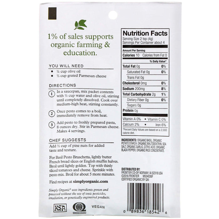 Simply Organic, Sweet Basil Pesto Sauce Mix, 12 Packets, 0.53 oz (15 g) Each - HealthCentralUSA
