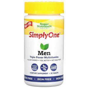 Super Nutrition, SimplyOne, Men, Triple Power Multivitamins, Iron Free, 90 Tablets - HealthCentralUSA