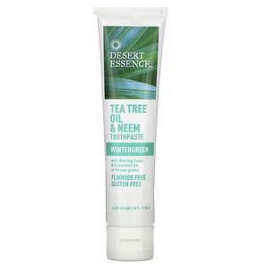 Desert Essence, Tea Tree Oil & Neem Toothpaste, Wintergreen, 6.25 oz (176 g) - HealthCentralUSA