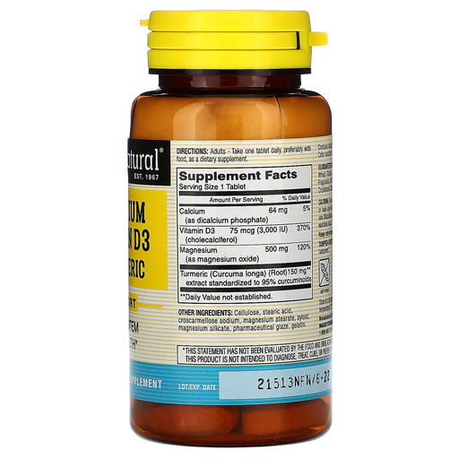 Mason Natural, Magnesium & Vitamin D3 with Turmeric, 60 Tablets - HealthCentralUSA