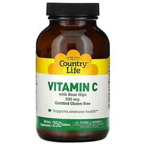 Country Life, Vitamin C with Rose Hips, 500 mg, 250 Tablets - HealthCentralUSA