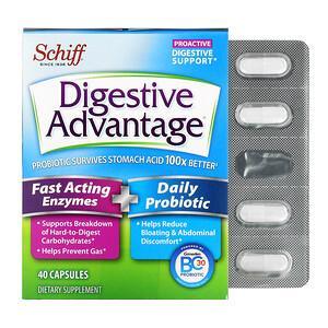Schiff, Digestive Advantage, Fast Acting Enzymes + Daily Probiotic, 40 Capsules - HealthCentralUSA