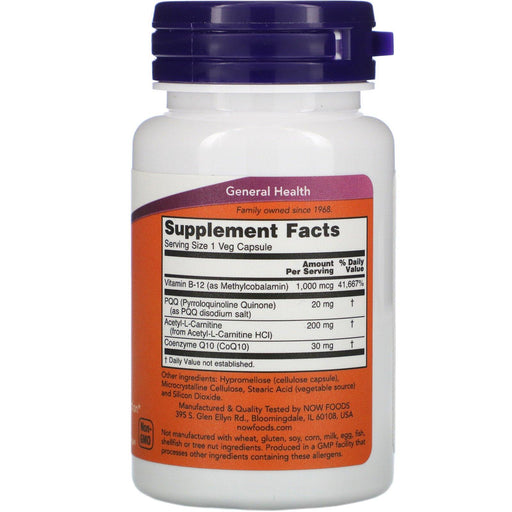 Now Foods, PQQ Energy, 20 mg, 30 Veg Capsules - HealthCentralUSA