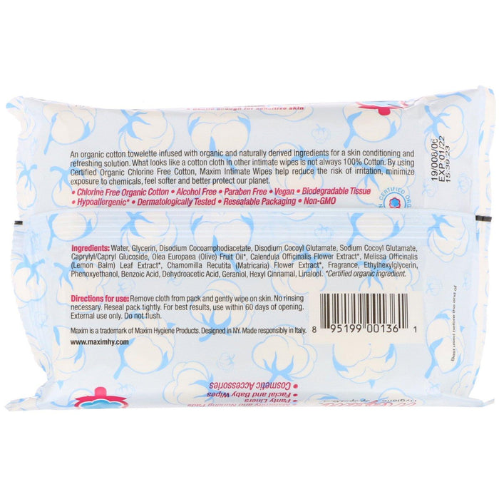 Maxim Hygiene Products, Organic Cotton Intimate Wipes, 20 Wet Wipes - HealthCentralUSA