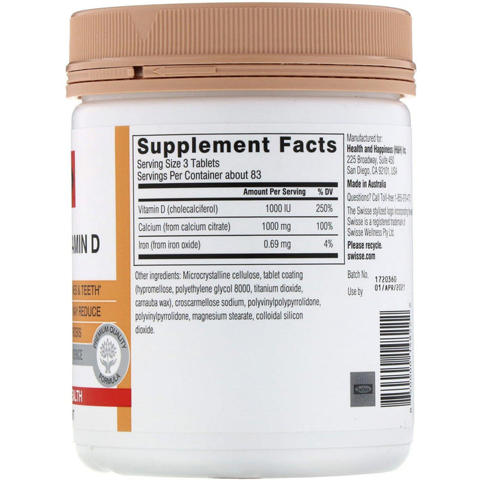 Swisse, Ultiboost, Calcium + Vitamin D, 250 Tablets - HealthCentralUSA