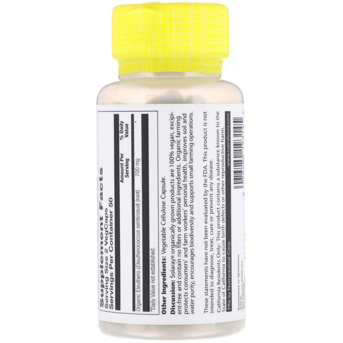 Solaray, Organically Grown Eleuthero, 350 mg, 100 VegCaps - HealthCentralUSA