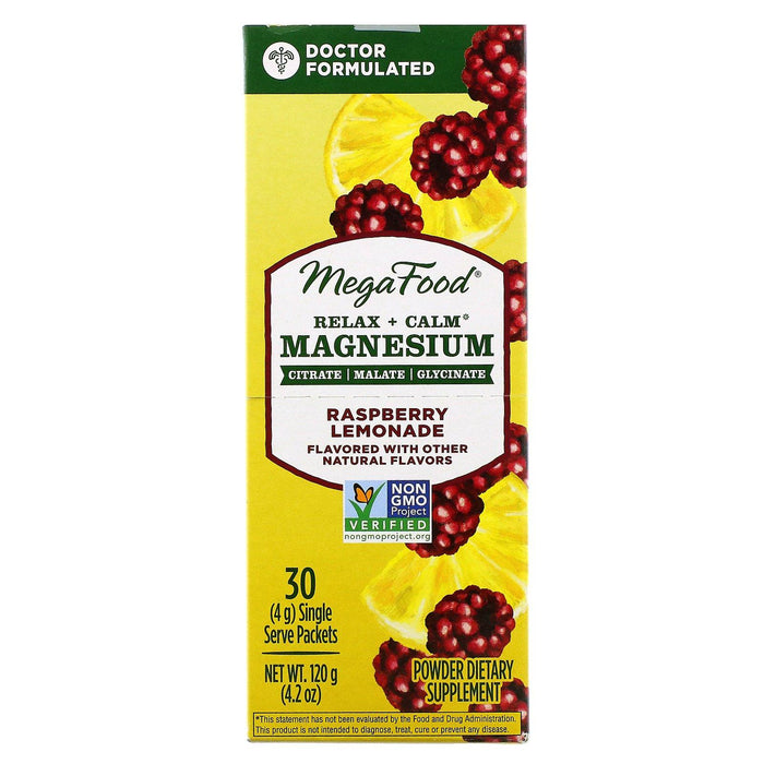 MegaFood, Relax + Calm Magnesium, Raspberry Lemonade, 30 Single Serve Packets, 4 g Each - HealthCentralUSA