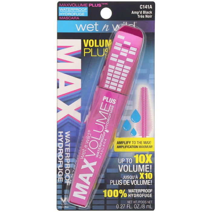 Wet n Wild, Max Volume Plus Waterproof Mascara, Amp'd Black, 0.27 fl oz (8 ml) - HealthCentralUSA
