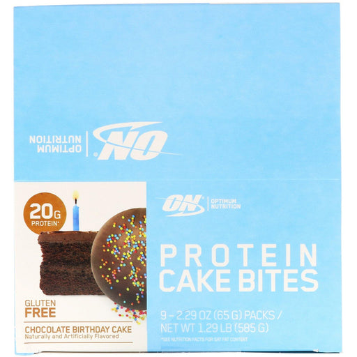 Optimum Nutrition, Protein Cake Bites, Chocolate Birthday Cake, 9 Bars, 2.29 oz (65 g) Each - HealthCentralUSA