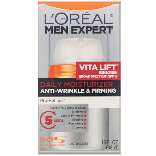 L'Oreal, Men Expert Anti-Wrinkle & Firming, Vita Lift Daily Moisturizer, SPF 15, 1.6 fl oz (48 ml) - HealthCentralUSA