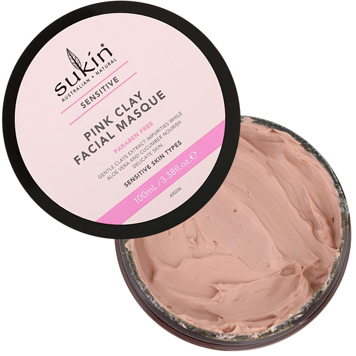 Sukin, Pink Clay Facial Masque, Sensitive, 3.38 fl oz (100 ml) - HealthCentralUSA