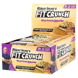 FITCRUNCH, Whey Protein Baked Bar, Peanut Butter and Jelly, 12 Bars, 3.10 oz (88 g) Each - HealthCentralUSA
