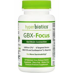 Hyperbiotics, GBX-Focus, Gut-Brain Connection, 6 Billion CFU, 60 Patented Time-Release Tablets - HealthCentralUSA