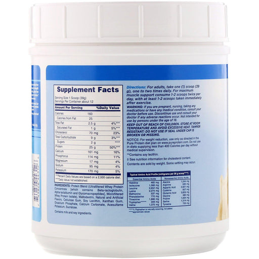 Pure Protein, 100% Whey Protein, Vanilla Cream, 1 lb (453 g) - HealthCentralUSA