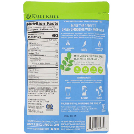 Kuli Kuli, Organic Moringa Green Smoothie With Plant Protein, Vanilla, 7.9 oz (224 g) - HealthCentralUSA