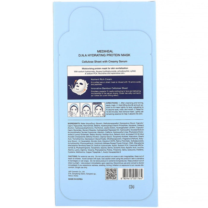 Mediheal, D.N.A Hydrating Protein Beauty Mask, 5 Sheets, 0.84 fl oz (25 ml) Each - HealthCentralUSA