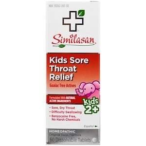 Similasan, Kids Sore Throat Relief, Guaiac Tree Actives, Kids 2+, 60 Dissolvable Tablets - HealthCentralUSA
