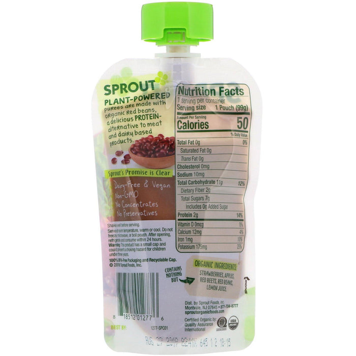 Sprout Organic, Baby Food, 6 Months & Up, Strawberry, Apple, Beet, Red Beans, 3.5 oz (99 g) - HealthCentralUSA