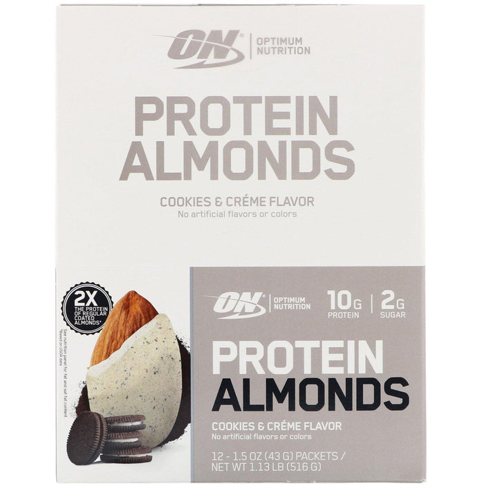 Optimum Nutrition, Protein Almonds, Cookies & Creme, 12 Packets, 1.5 oz (43 g) Each - HealthCentralUSA