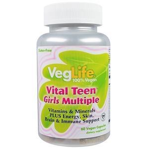 VegLife, Vital Teen Girls Multiple, 60 Vegan Capsules - HealthCentralUSA