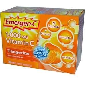 Emergen-C, Vitamin C, Flavored Fizzy Drink Mix, Tangerine, 1,000 mg, 30 Packets, 9.4 g Each - HealthCentralUSA