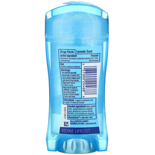 Secret, 48 Hr Clear Gel Deodorant, Lavender, 2.6 oz - HealthCentralUSA