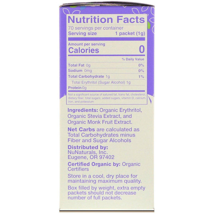 NuNaturals, Organic Sweetener, Stevia and Monk Fruit, 70 Packets, 2.47 oz (70 g) - HealthCentralUSA
