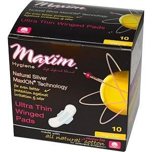 Maxim Hygiene Products, Ultra Thin Winged Pads, Natural Silver MaxION Technology, Regular, 10 Pads - HealthCentralUSA