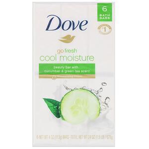 Dove, Go Fresh, Cool Moisture Beauty Bar, Cucumber & Green Tea, 6 Bars, 4 oz (113 g) Each - HealthCentralUSA