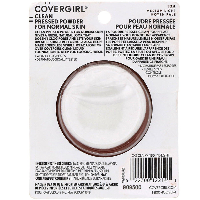 Covergirl, Clean, Pressed Powder Foundation, 135 Medium Light, .39 oz (11 g) - HealthCentralUSA