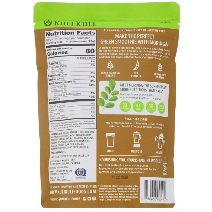 Kuli Kuli, Organic Moringa Green Smoothie With Plant Protein, Chocolate Peanut Butter , 10.7 oz (302 g) - HealthCentralUSA