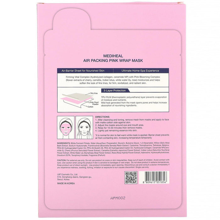 Mediheal, Air Packing, Pink Wrap Beauty Mask, 5 Sheets, 0.67 fl. oz (20 ml) Each - HealthCentralUSA