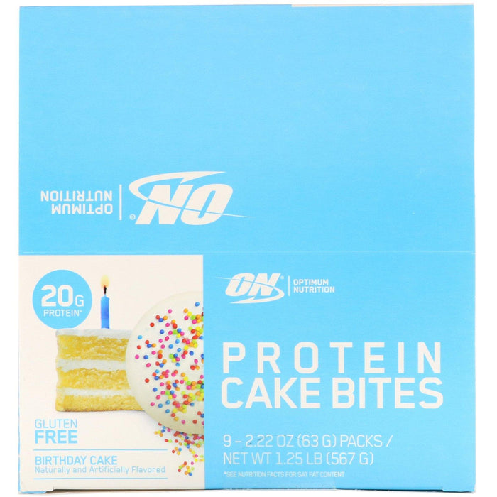 Optimum Nutrition, Protein Cake Bites, Birthday Cake, 9 Bars, 2.22 oz (63 g) Each - HealthCentralUSA
