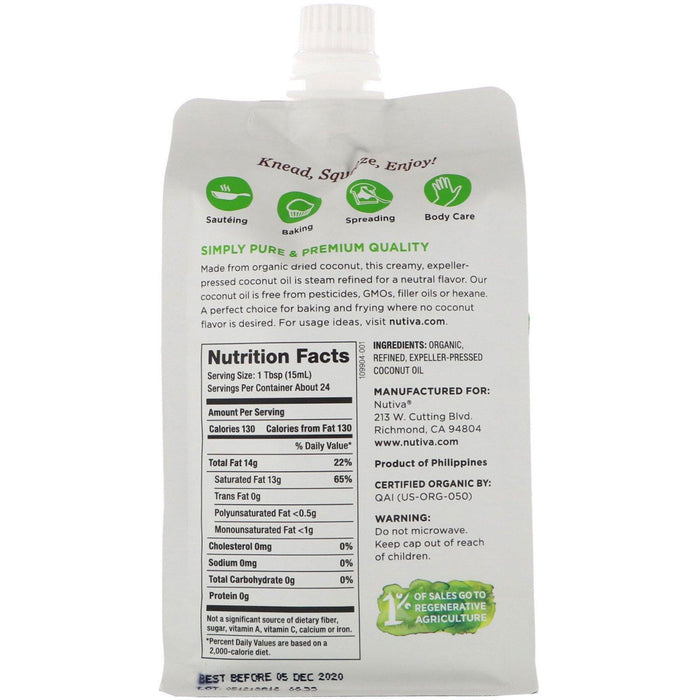 Nutiva, Organic Squeezable, Steam Refined Coconut Oil, 12 fl oz (355 ml) - HealthCentralUSA