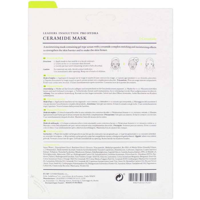 Leaders, Pro Hydra, Ceramide Beauty Mask, 1 Sheet, 1.35 fl oz (40 ml) - HealthCentralUSA