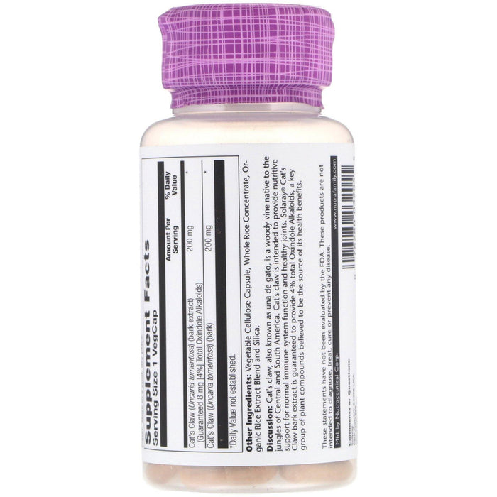 Solaray, Cat's Claw Bark Extract, 200 mg, 30 VegCaps - HealthCentralUSA