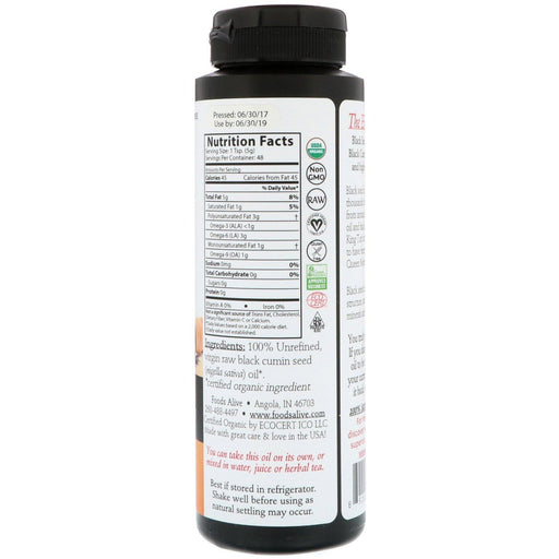 Foods Alive, Artisan Cold-Pressed, Organic Black Seed Oil, 8 fl oz (236 ml) - HealthCentralUSA