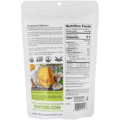 Sunfood, Organic Golden Milk Super Blend Powder, 6 oz (168 g) - HealthCentralUSA