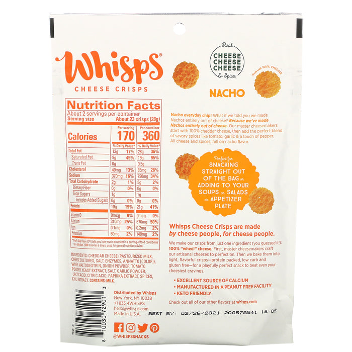 Whisps, Nacho Cheese Crisps, 2.12 oz (60 g)