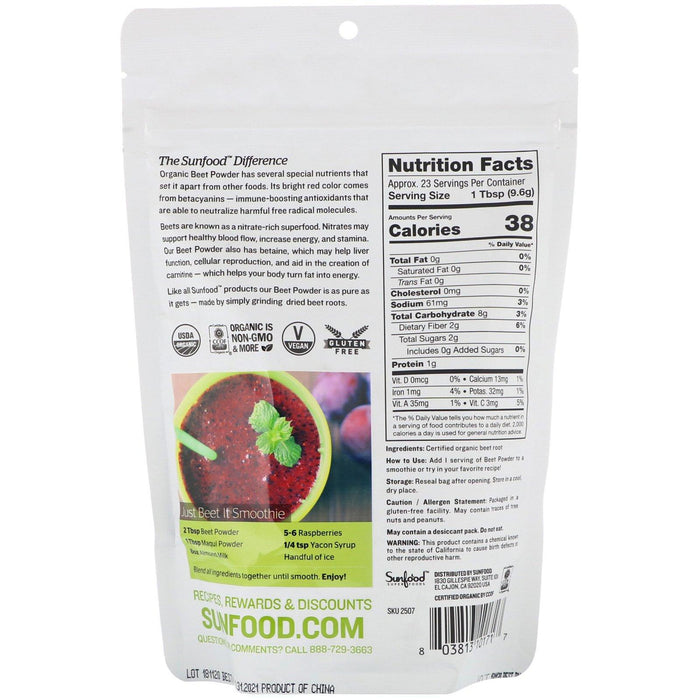Sunfood, Organic Beet Powder, 8 oz (227 g) - HealthCentralUSA