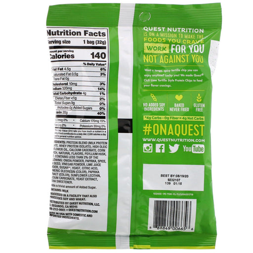 Quest Nutrition, Tortilla Style Protein Chips, Chili Lime, 12 Bags, 1.1 oz (32 g) Each - HealthCentralUSA