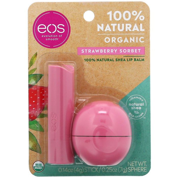 EOS, 100% Natural Shea Lip Balm, Strawberry Sorbet, 2 Pack, 0.39 oz (11 g) - HealthCentralUSA
