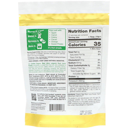 California Gold Nutrition, Superfoods, Organic Beet Powder, 8.5 oz (240 g) - HealthCentralUSA