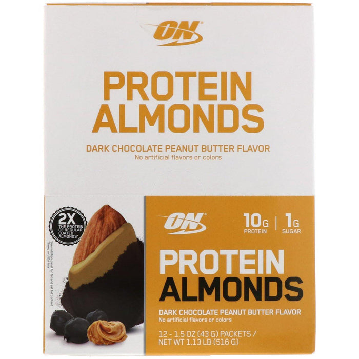 Optimum Nutrition, Protein Almonds, Dark Chocolate Peanut Butter, 12 Packets, 1.5 oz (43 g) Each - HealthCentralUSA