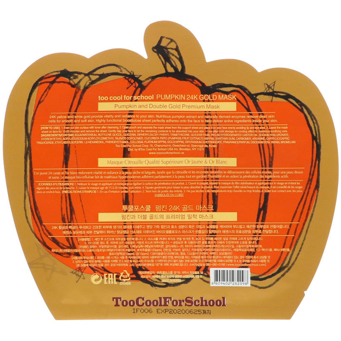 Too Cool for School, Pumpkin 24K Gold Beauty Mask, 1 Sheet, 0.88 oz (25 g) - HealthCentralUSA