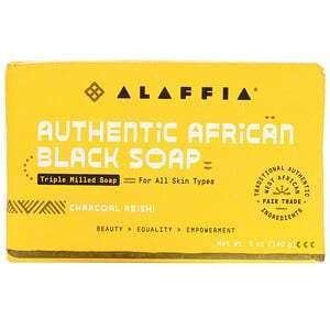 Alaffia, Authentic African Black Soap, Triple Milled Soap, Charcoal Reishi, 5 oz ( 140 g ) - HealthCentralUSA